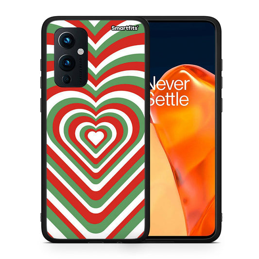 Θήκη OnePlus 9 Christmas Hearts από τη Smartfits με σχέδιο στο πίσω μέρος και μαύρο περίβλημα | OnePlus 9 Christmas Hearts case with colorful back and black bezels