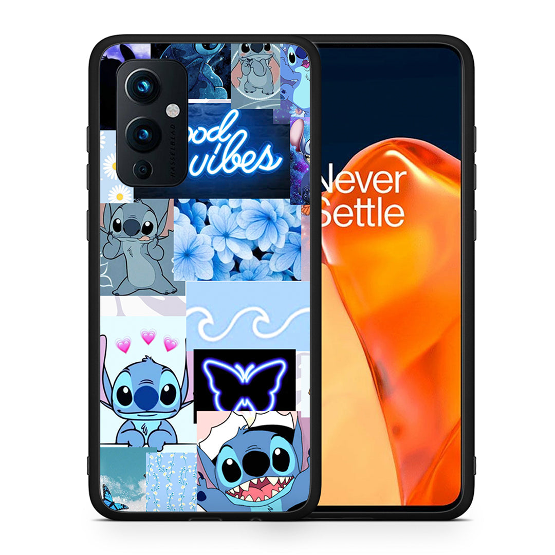 Θήκη Αγίου Βαλεντίνου OnePlus 9 Collage Good Vibes από τη Smartfits με σχέδιο στο πίσω μέρος και μαύρο περίβλημα | OnePlus 9 Collage Good Vibes case with colorful back and black bezels