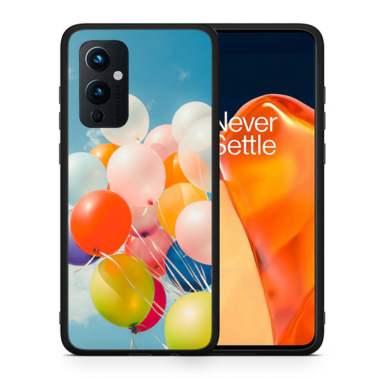 Θήκη OnePlus 9 Colorful Balloons από τη Smartfits με σχέδιο στο πίσω μέρος και μαύρο περίβλημα | OnePlus 9 Colorful Balloons case with colorful back and black bezels