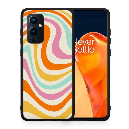 Θήκη OnePlus 9 Colourful Waves από τη Smartfits με σχέδιο στο πίσω μέρος και μαύρο περίβλημα | OnePlus 9 Colourful Waves case with colorful back and black bezels
