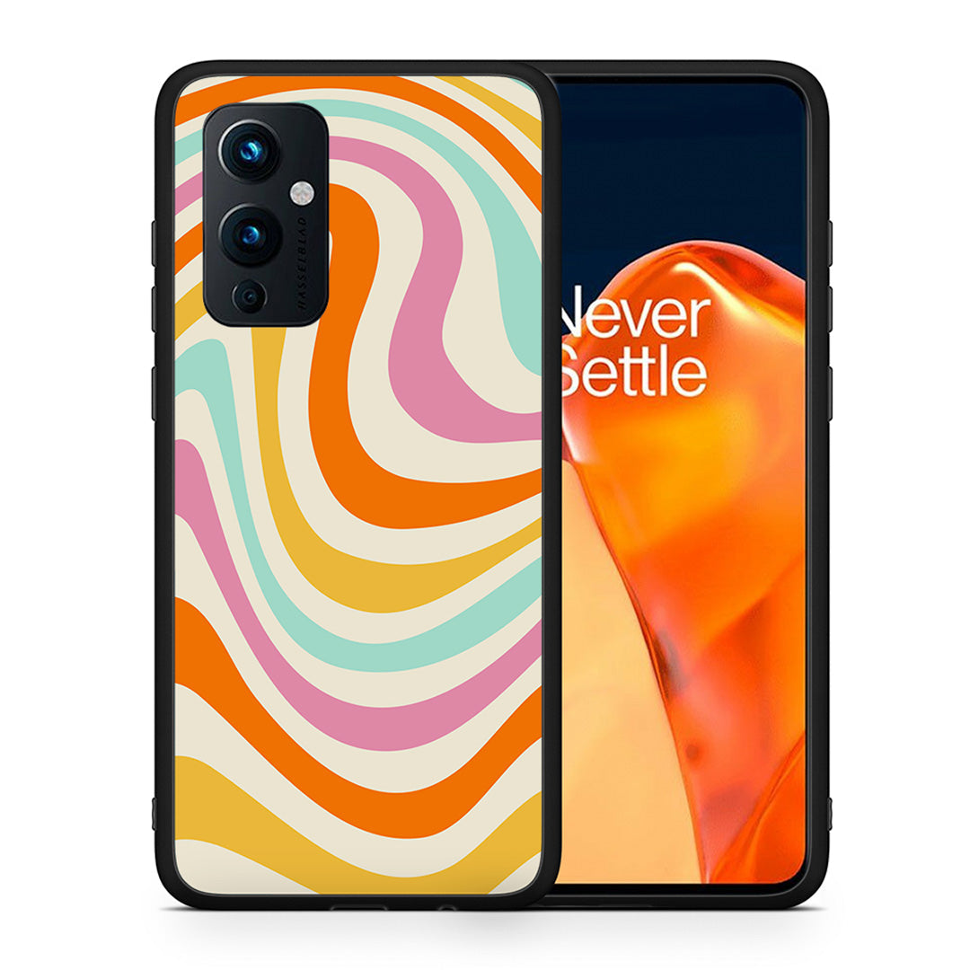 Θήκη OnePlus 9 Colourful Waves από τη Smartfits με σχέδιο στο πίσω μέρος και μαύρο περίβλημα | OnePlus 9 Colourful Waves case with colorful back and black bezels