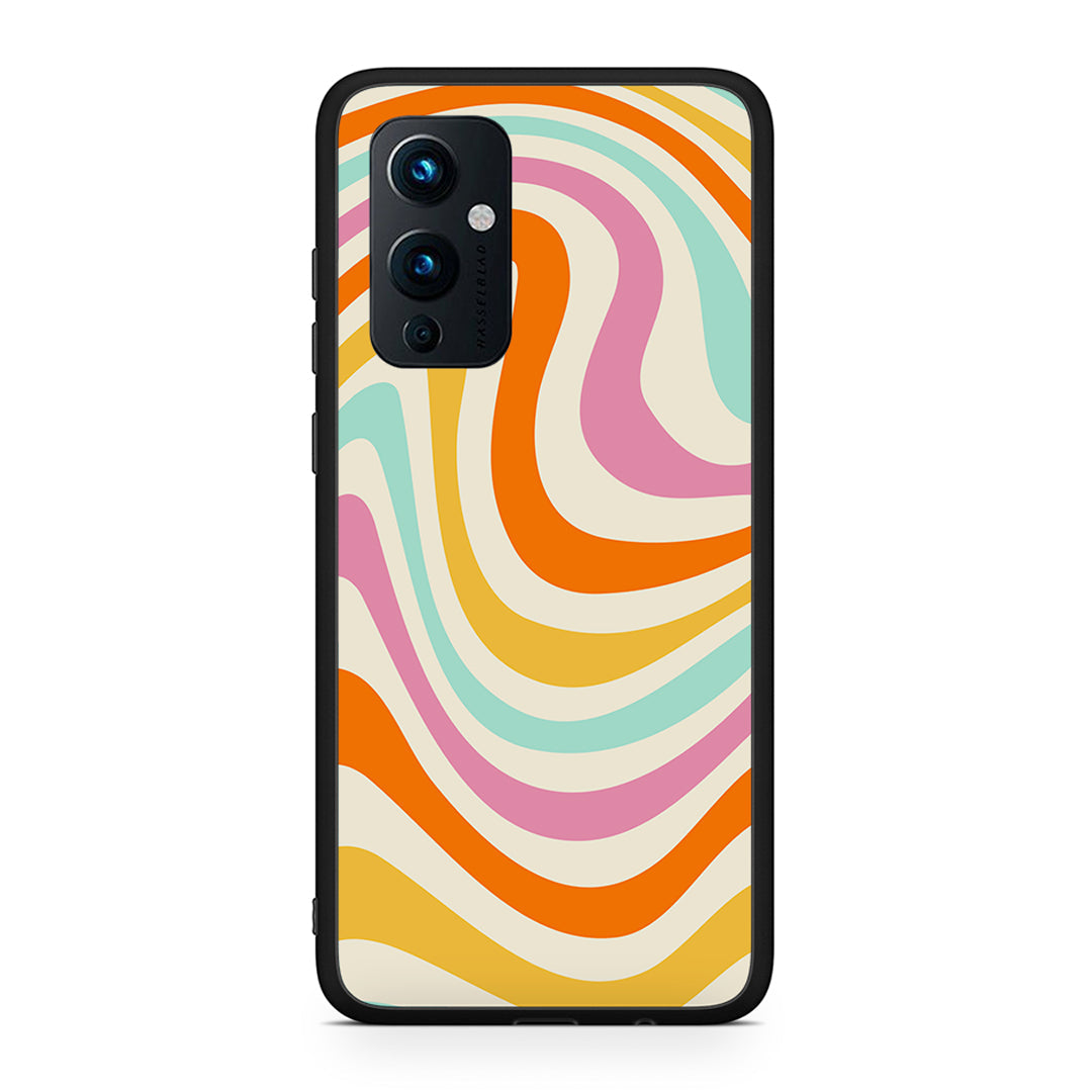 OnePlus 9 Colourful Waves θήκη από τη Smartfits με σχέδιο στο πίσω μέρος και μαύρο περίβλημα | Smartphone case with colorful back and black bezels by Smartfits