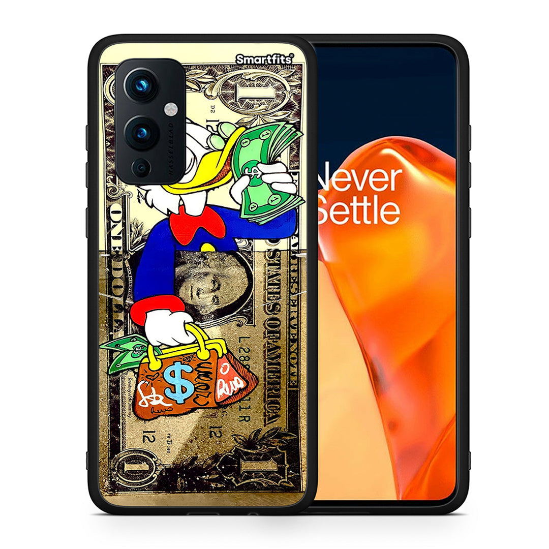 Θήκη OnePlus 9 Duck Money από τη Smartfits με σχέδιο στο πίσω μέρος και μαύρο περίβλημα | OnePlus 9 Duck Money case with colorful back and black bezels