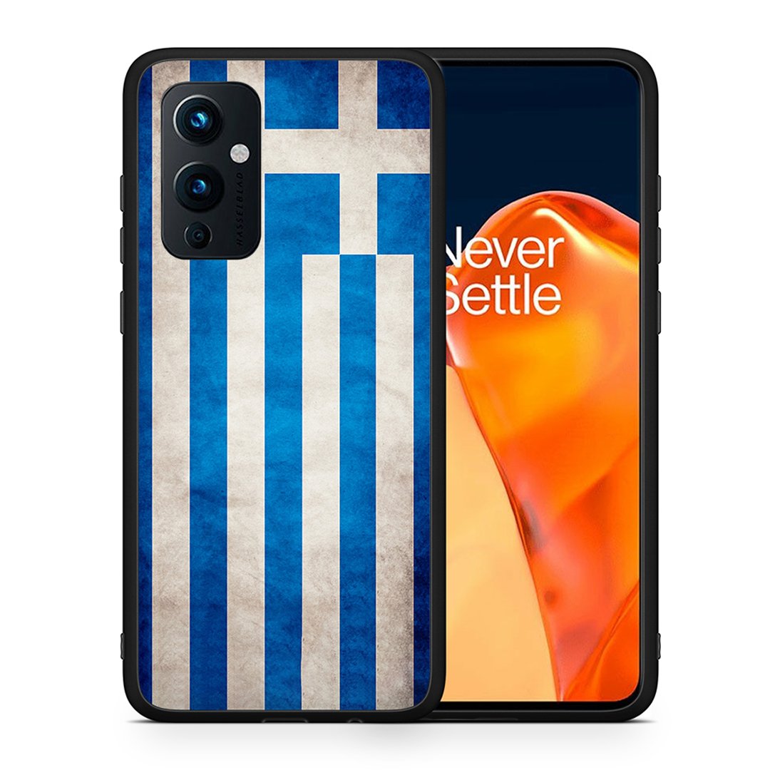 Θήκη OnePlus 9 Greek Flag από τη Smartfits με σχέδιο στο πίσω μέρος και μαύρο περίβλημα | OnePlus 9 Greek Flag case with colorful back and black bezels