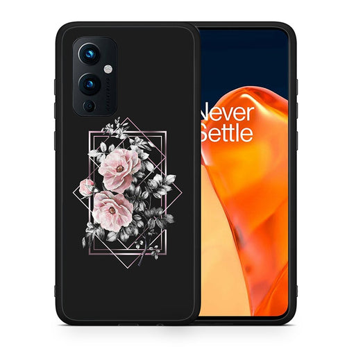 Θήκη OnePlus 9 Frame Flower από τη Smartfits με σχέδιο στο πίσω μέρος και μαύρο περίβλημα | OnePlus 9 Frame Flower case with colorful back and black bezels