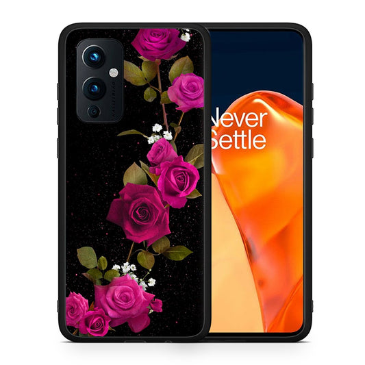 Θήκη OnePlus 9 Red Roses Flower από τη Smartfits με σχέδιο στο πίσω μέρος και μαύρο περίβλημα | OnePlus 9 Red Roses Flower case with colorful back and black bezels