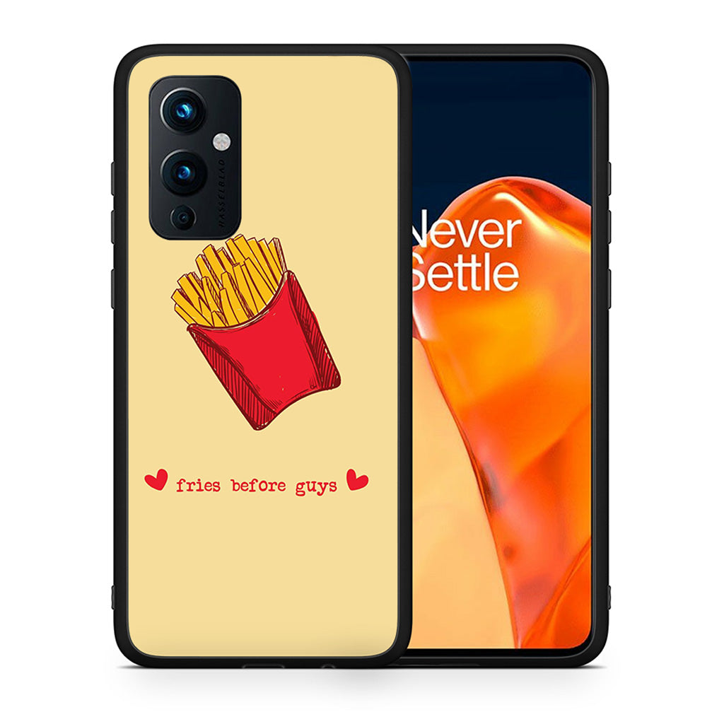 Θήκη Αγίου Βαλεντίνου OnePlus 9 Fries Before Guys από τη Smartfits με σχέδιο στο πίσω μέρος και μαύρο περίβλημα | OnePlus 9 Fries Before Guys case with colorful back and black bezels