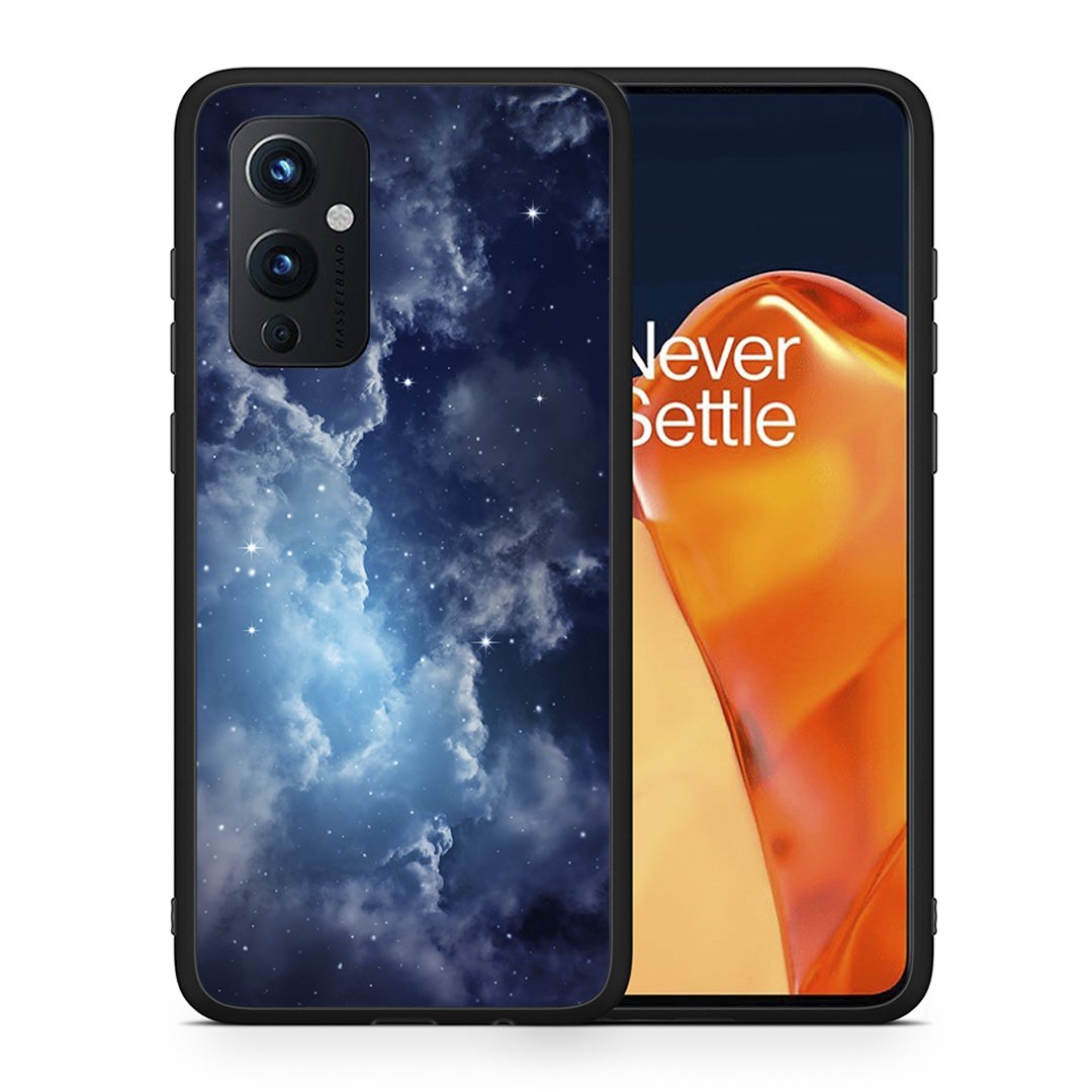 Θήκη OnePlus 9 Blue Sky Galaxy από τη Smartfits με σχέδιο στο πίσω μέρος και μαύρο περίβλημα | OnePlus 9 Blue Sky Galaxy case with colorful back and black bezels