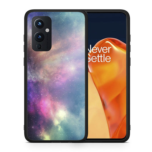 Θήκη OnePlus 9 Rainbow Galaxy από τη Smartfits με σχέδιο στο πίσω μέρος και μαύρο περίβλημα | OnePlus 9 Rainbow Galaxy case with colorful back and black bezels
