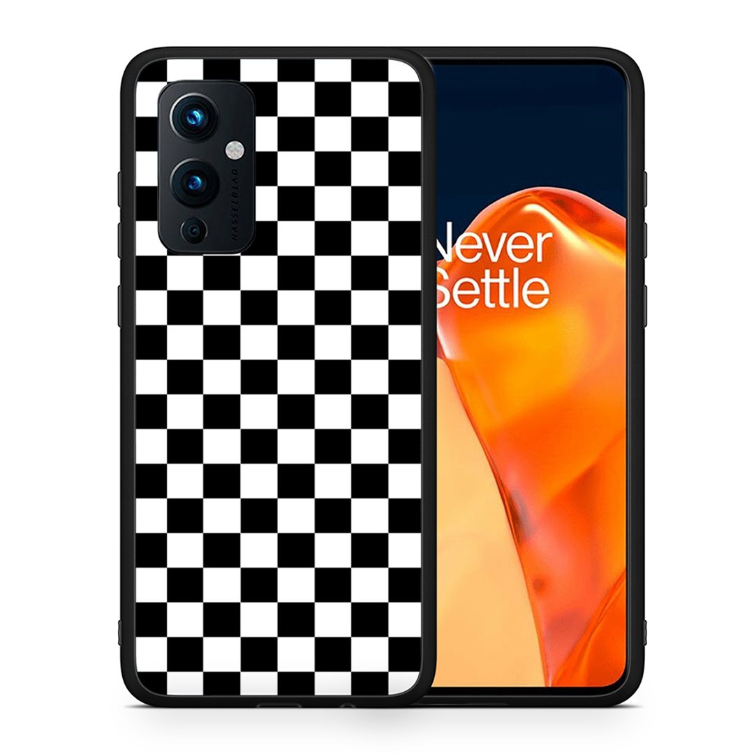 Θήκη OnePlus 9 Squares Geometric από τη Smartfits με σχέδιο στο πίσω μέρος και μαύρο περίβλημα | OnePlus 9 Squares Geometric case with colorful back and black bezels