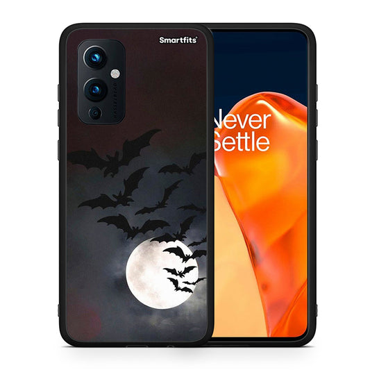 Θήκη OnePlus 9 Halloween Bat Night από τη Smartfits με σχέδιο στο πίσω μέρος και μαύρο περίβλημα | OnePlus 9 Halloween Bat Night case with colorful back and black bezels