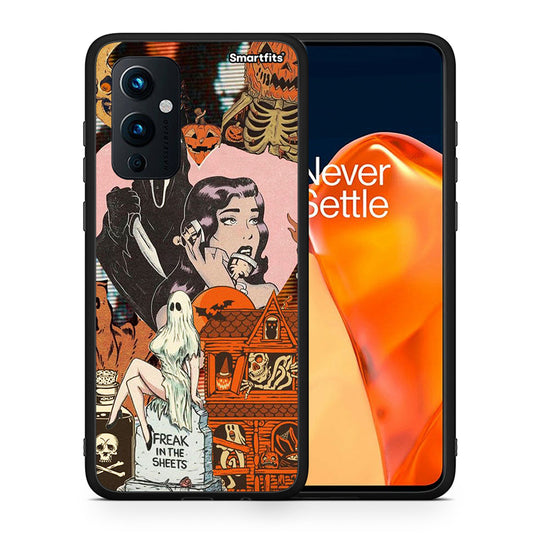 Θήκη OnePlus 9 Halloween Collage από τη Smartfits με σχέδιο στο πίσω μέρος και μαύρο περίβλημα | OnePlus 9 Halloween Collage case with colorful back and black bezels