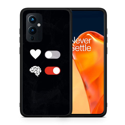 Θήκη Αγίου Βαλεντίνου OnePlus 9 Heart Vs Brain από τη Smartfits με σχέδιο στο πίσω μέρος και μαύρο περίβλημα | OnePlus 9 Heart Vs Brain case with colorful back and black bezels