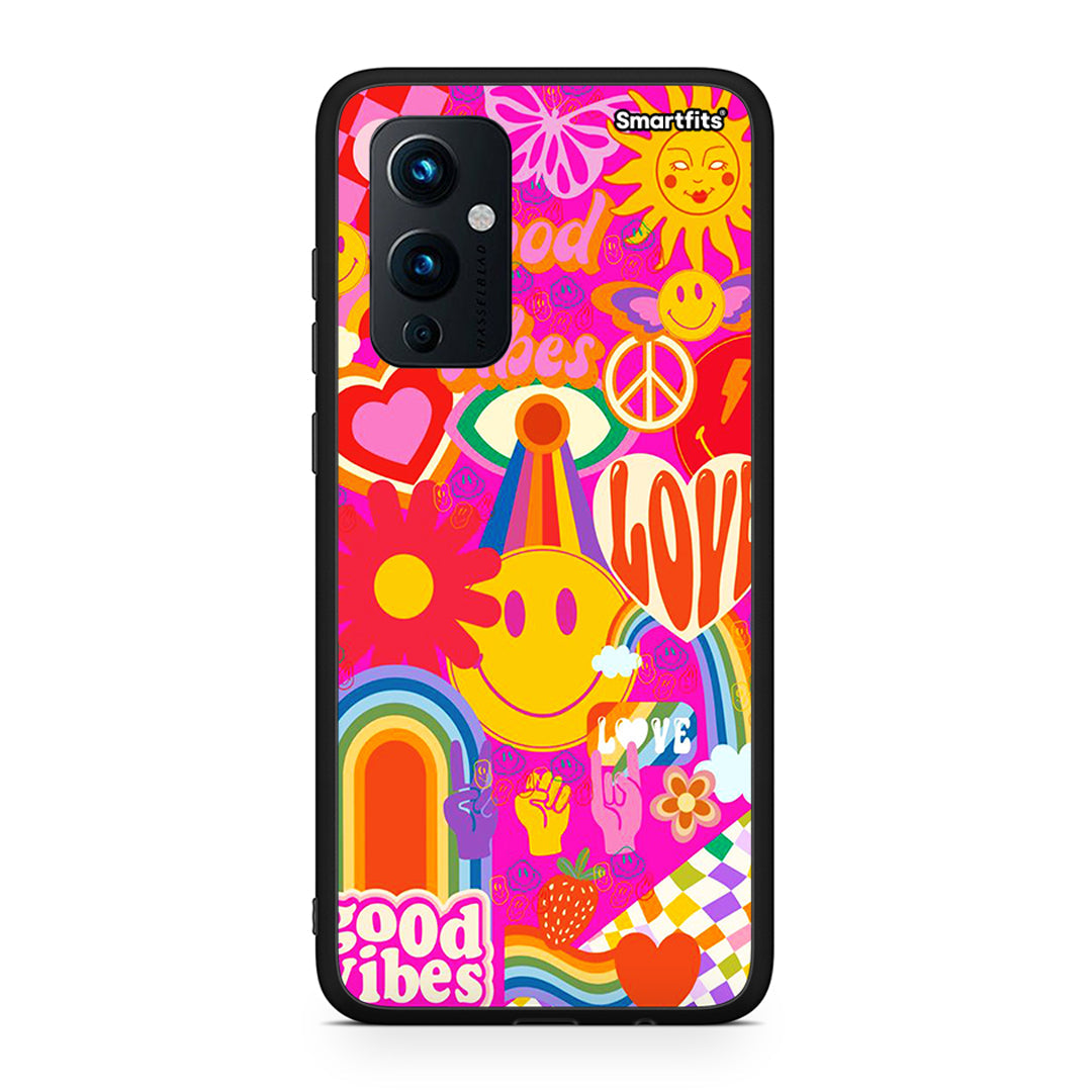 OnePlus 9 Hippie Love θήκη από τη Smartfits με σχέδιο στο πίσω μέρος και μαύρο περίβλημα | Smartphone case with colorful back and black bezels by Smartfits