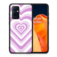Thumbnail for Θήκη OnePlus 9 Lilac Hearts από τη Smartfits με σχέδιο στο πίσω μέρος και μαύρο περίβλημα | OnePlus 9 Lilac Hearts case with colorful back and black bezels