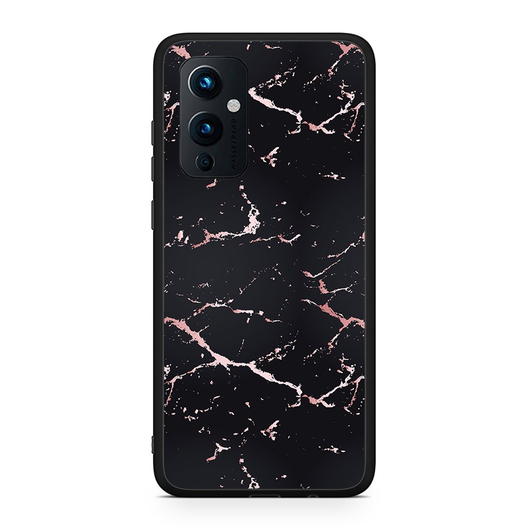 OnePlus 9 Black Rosegold Marble θήκη από τη Smartfits με σχέδιο στο πίσω μέρος και μαύρο περίβλημα | Smartphone case with colorful back and black bezels by Smartfits