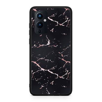 OnePlus 9 Black Rosegold Marble θήκη από τη Smartfits με σχέδιο στο πίσω μέρος και μαύρο περίβλημα | Smartphone case with colorful back and black bezels by Smartfits