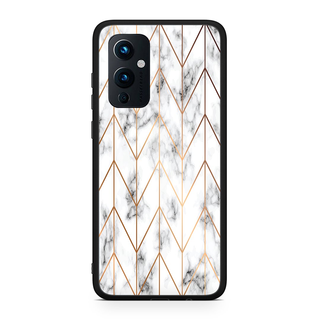 OnePlus 9 Gold Geometric Marble θήκη από τη Smartfits με σχέδιο στο πίσω μέρος και μαύρο περίβλημα | Smartphone case with colorful back and black bezels by Smartfits
