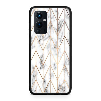 OnePlus 9 Gold Geometric Marble θήκη από τη Smartfits με σχέδιο στο πίσω μέρος και μαύρο περίβλημα | Smartphone case with colorful back and black bezels by Smartfits