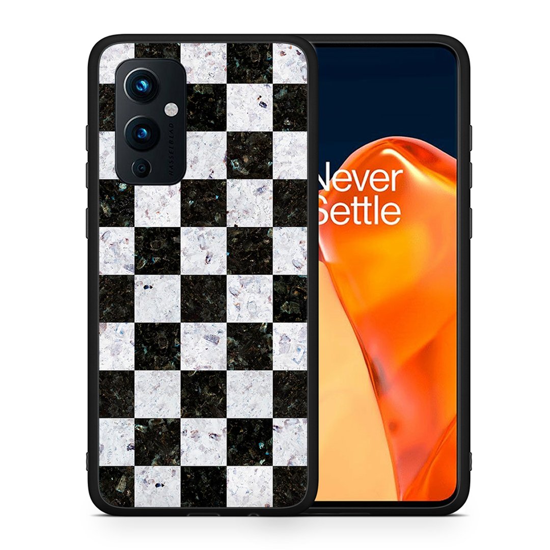Θήκη OnePlus 9 Square Geometric Marble από τη Smartfits με σχέδιο στο πίσω μέρος και μαύρο περίβλημα | OnePlus 9 Square Geometric Marble case with colorful back and black bezels