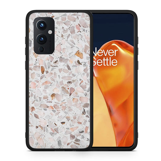 Θήκη OnePlus 9 Marble Terrazzo από τη Smartfits με σχέδιο στο πίσω μέρος και μαύρο περίβλημα | OnePlus 9 Marble Terrazzo case with colorful back and black bezels