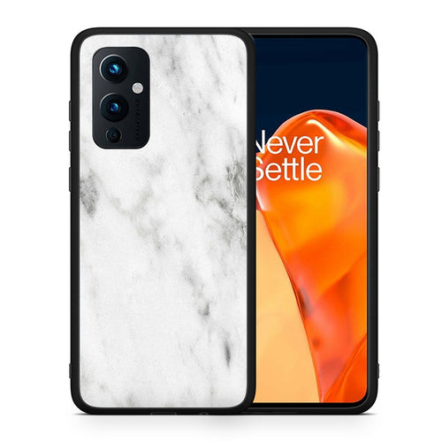 Θήκη OnePlus 9 White Marble από τη Smartfits με σχέδιο στο πίσω μέρος και μαύρο περίβλημα | OnePlus 9 White Marble case with colorful back and black bezels