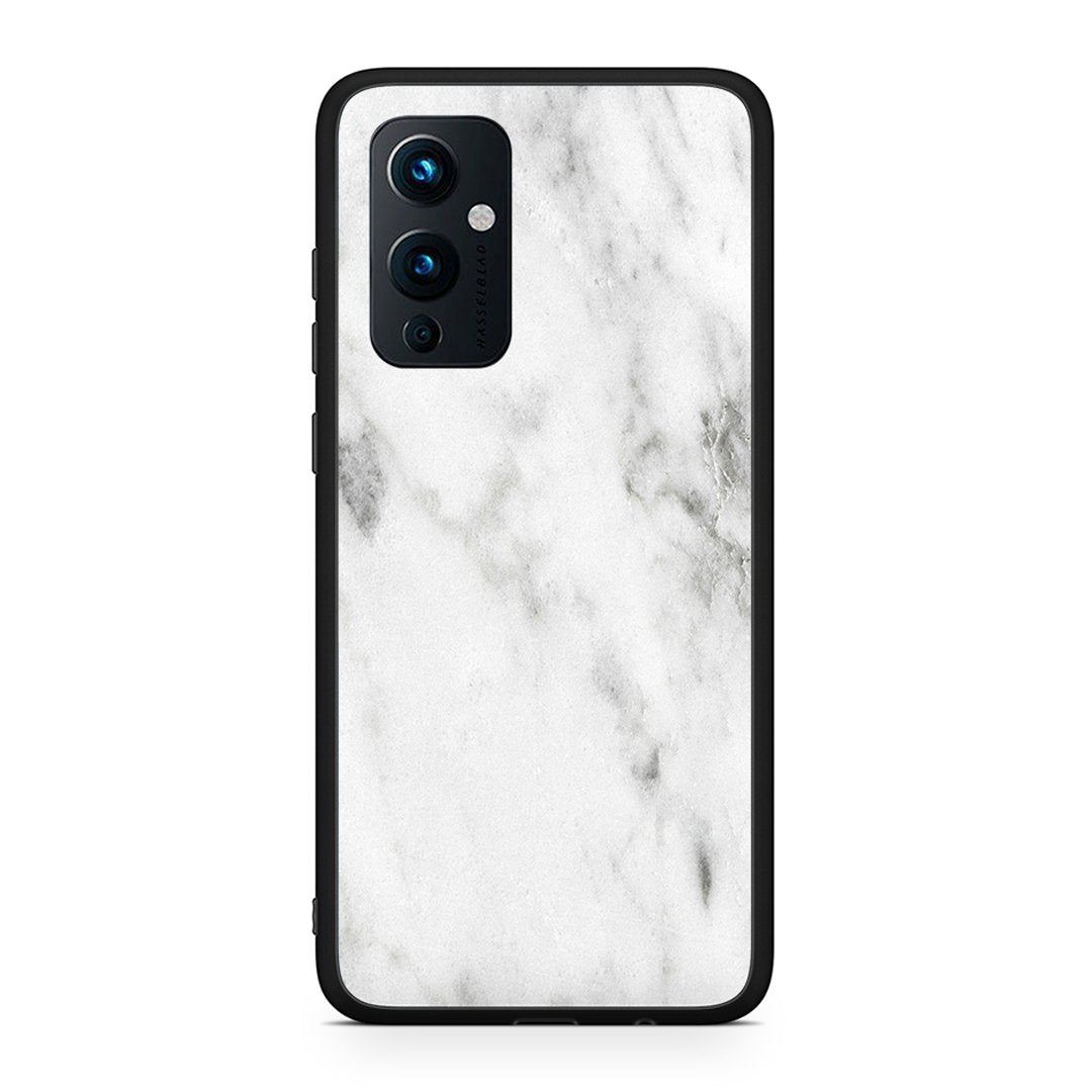 OnePlus 9 White marble θήκη από τη Smartfits με σχέδιο στο πίσω μέρος και μαύρο περίβλημα | Smartphone case with colorful back and black bezels by Smartfits