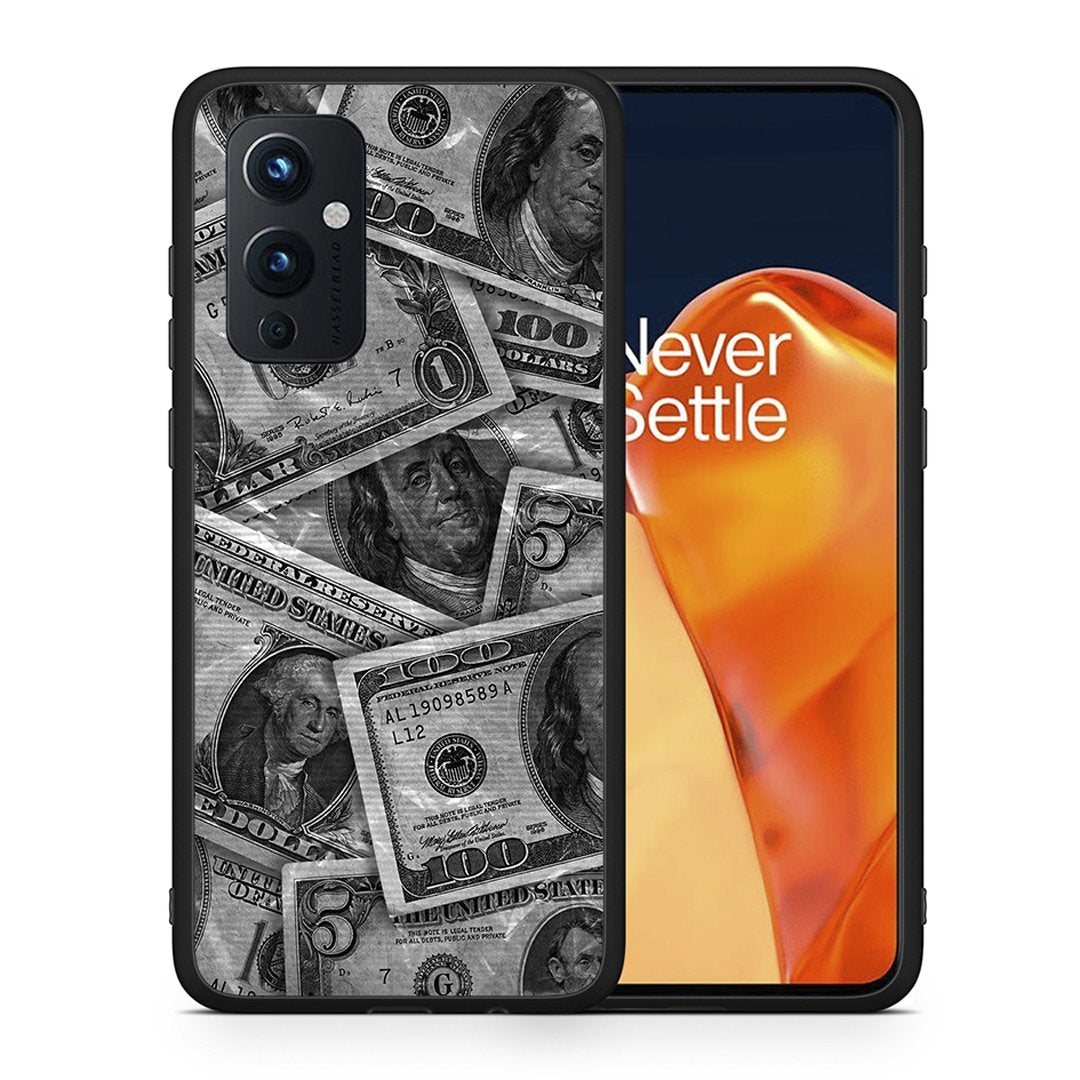 Θήκη OnePlus 9 Money Dollars από τη Smartfits με σχέδιο στο πίσω μέρος και μαύρο περίβλημα | OnePlus 9 Money Dollars case with colorful back and black bezels