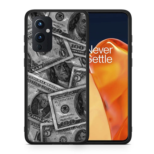 Θήκη OnePlus 9 Money Dollars από τη Smartfits με σχέδιο στο πίσω μέρος και μαύρο περίβλημα | OnePlus 9 Money Dollars case with colorful back and black bezels