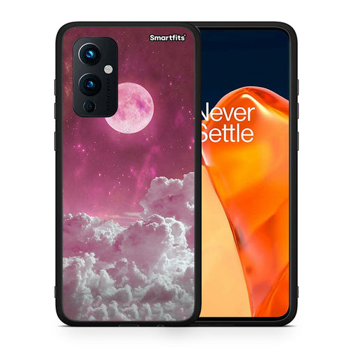 Θήκη OnePlus 9 Pink Moon από τη Smartfits με σχέδιο στο πίσω μέρος και μαύρο περίβλημα | OnePlus 9 Pink Moon case with colorful back and black bezels
