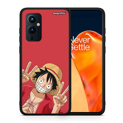 Θήκη OnePlus 9 Pirate Luffy από τη Smartfits με σχέδιο στο πίσω μέρος και μαύρο περίβλημα | OnePlus 9 Pirate Luffy case with colorful back and black bezels