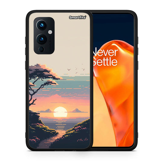 Θήκη OnePlus 9 Pixel Sunset από τη Smartfits με σχέδιο στο πίσω μέρος και μαύρο περίβλημα | OnePlus 9 Pixel Sunset case with colorful back and black bezels