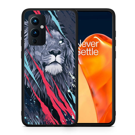 Θήκη OnePlus 9 Lion Designer PopArt από τη Smartfits με σχέδιο στο πίσω μέρος και μαύρο περίβλημα | OnePlus 9 Lion Designer PopArt case with colorful back and black bezels
