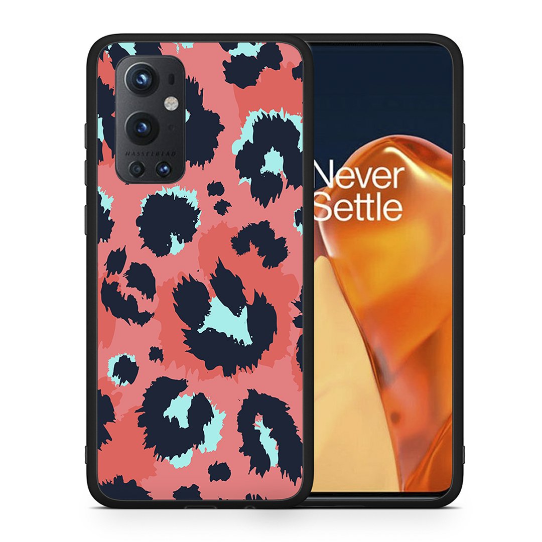 Θήκη OnePlus 9 Pro Pink Leopard Animal από τη Smartfits με σχέδιο στο πίσω μέρος και μαύρο περίβλημα | OnePlus 9 Pro Pink Leopard Animal case with colorful back and black bezels