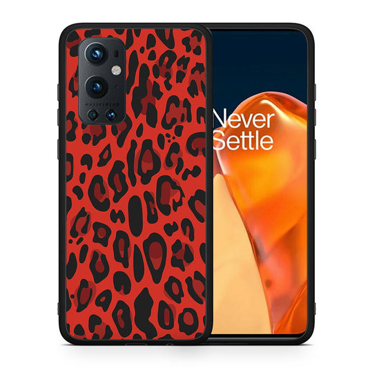 Θήκη OnePlus 9 Pro Red Leopard Animal από τη Smartfits με σχέδιο στο πίσω μέρος και μαύρο περίβλημα | OnePlus 9 Pro Red Leopard Animal case with colorful back and black bezels