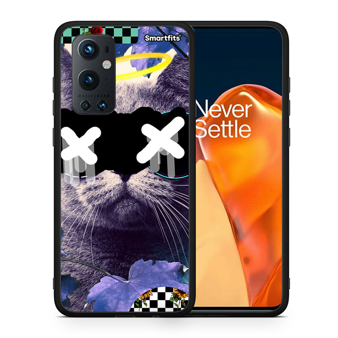 Θήκη OnePlus 9 Pro Cat Collage από τη Smartfits με σχέδιο στο πίσω μέρος και μαύρο περίβλημα | OnePlus 9 Pro Cat Collage case with colorful back and black bezels