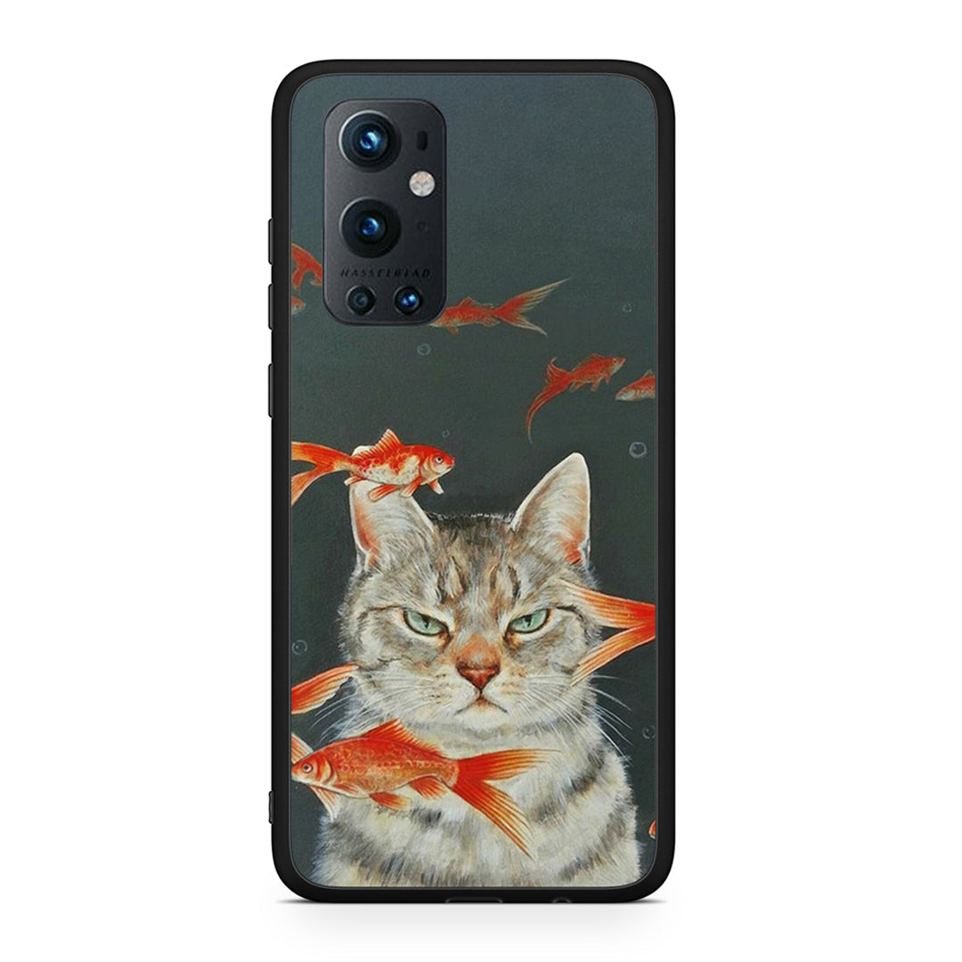 OnePlus 9 Pro Cat Goldfish θήκη από τη Smartfits με σχέδιο στο πίσω μέρος και μαύρο περίβλημα | Smartphone case with colorful back and black bezels by Smartfits