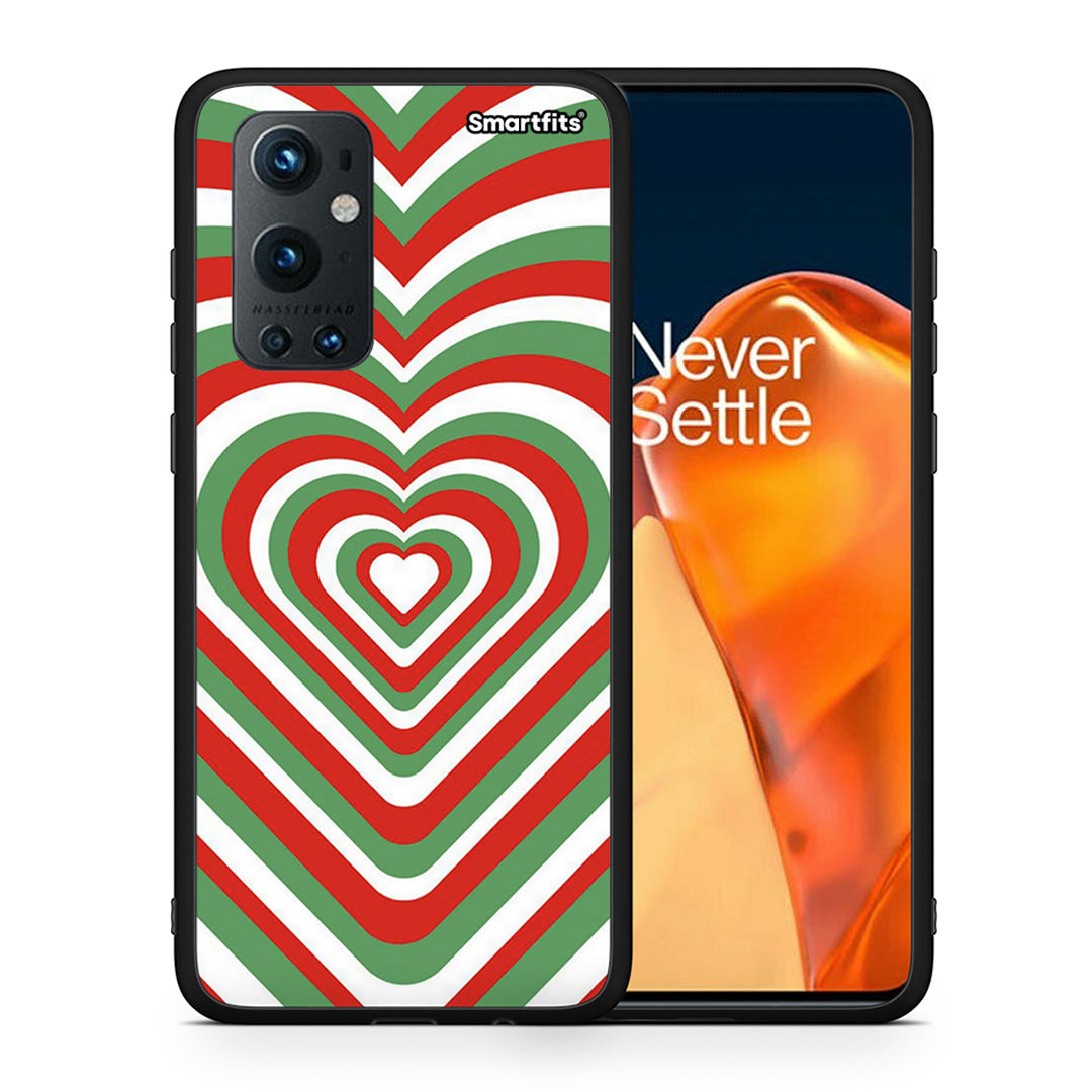 Θήκη OnePlus 9 Pro Christmas Hearts από τη Smartfits με σχέδιο στο πίσω μέρος και μαύρο περίβλημα | OnePlus 9 Pro Christmas Hearts case with colorful back and black bezels