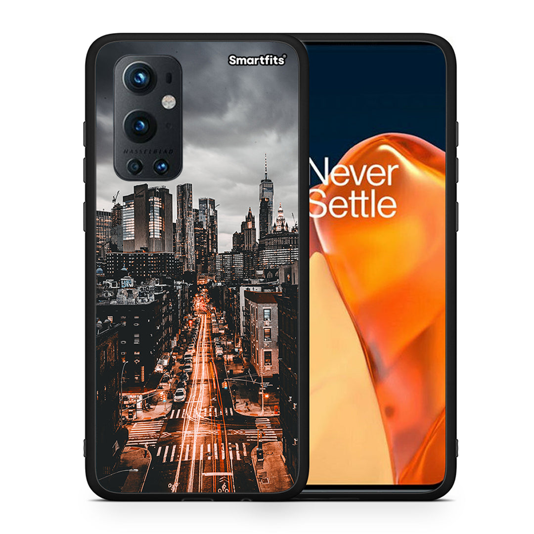 Θήκη OnePlus 9 Pro City Lights από τη Smartfits με σχέδιο στο πίσω μέρος και μαύρο περίβλημα | OnePlus 9 Pro City Lights case with colorful back and black bezels