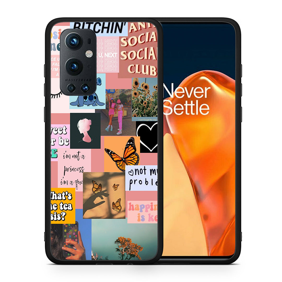 Θήκη Αγίου Βαλεντίνου OnePlus 9 Pro Collage Bitchin από τη Smartfits με σχέδιο στο πίσω μέρος και μαύρο περίβλημα | OnePlus 9 Pro Collage Bitchin case with colorful back and black bezels