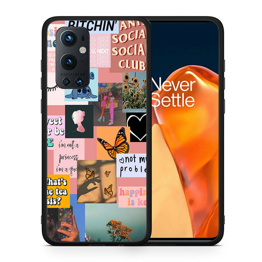 Θήκη Αγίου Βαλεντίνου OnePlus 9 Pro Collage Bitchin από τη Smartfits με σχέδιο στο πίσω μέρος και μαύρο περίβλημα | OnePlus 9 Pro Collage Bitchin case with colorful back and black bezels