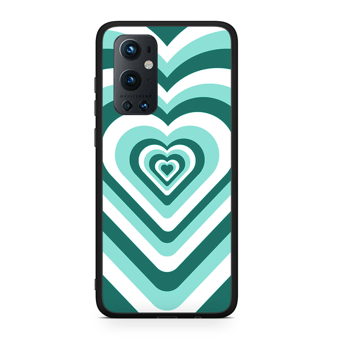 OnePlus 9 Pro Green Hearts θήκη από τη Smartfits με σχέδιο στο πίσω μέρος και μαύρο περίβλημα | Smartphone case with colorful back and black bezels by Smartfits