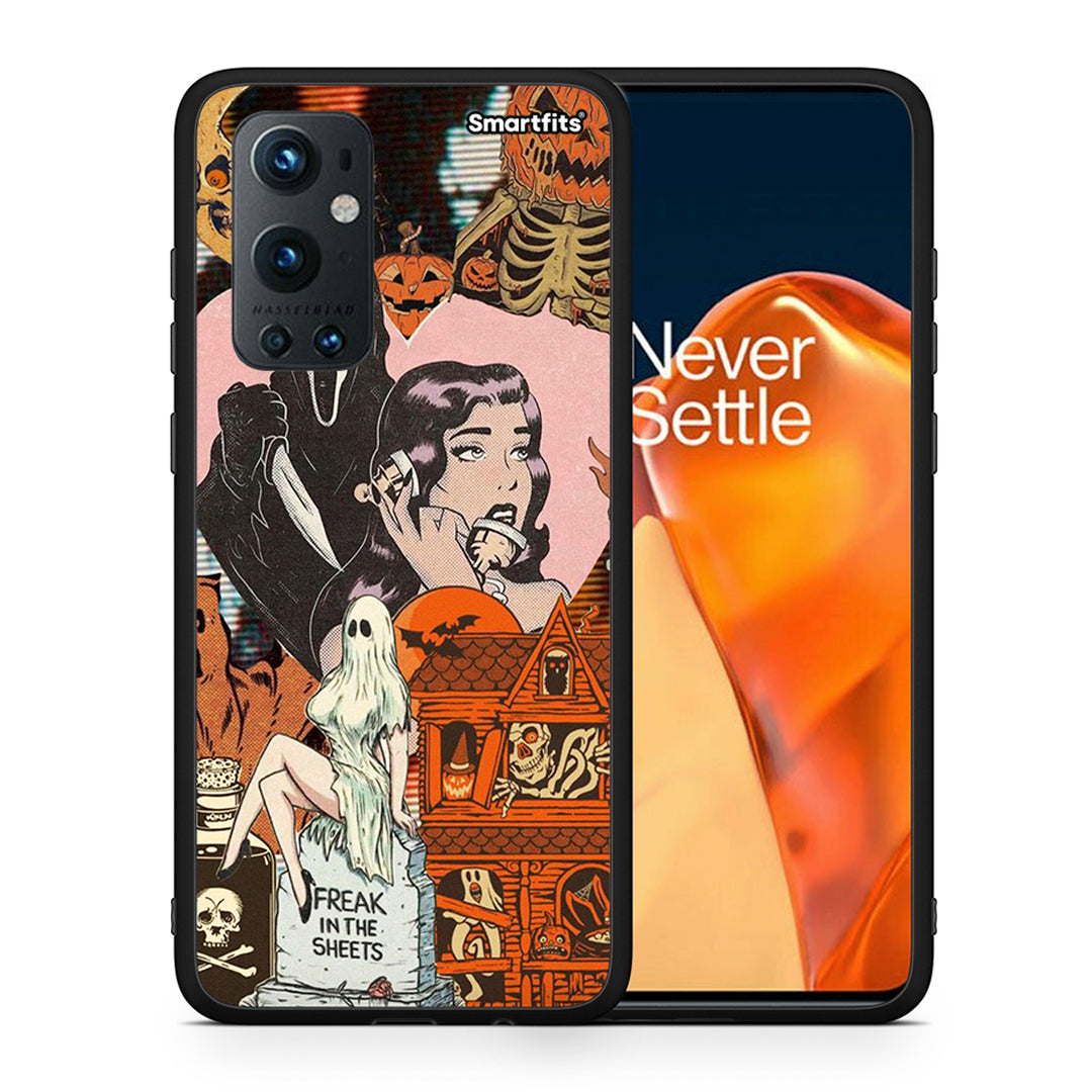 Θήκη OnePlus 9 Pro Halloween Collage από τη Smartfits με σχέδιο στο πίσω μέρος και μαύρο περίβλημα | OnePlus 9 Pro Halloween Collage case with colorful back and black bezels