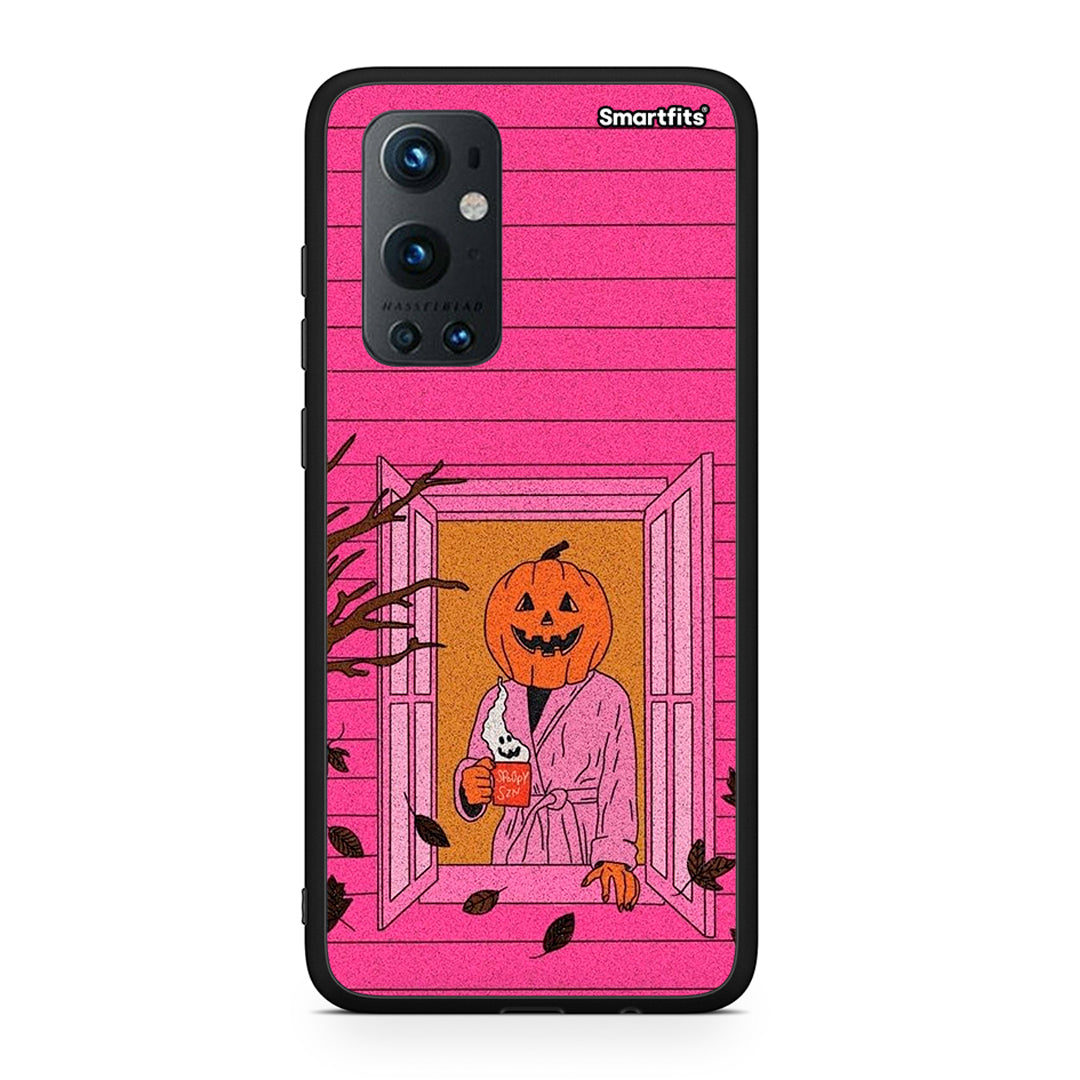 OnePlus 9 Pro Halloween Pumpkin Lady Θήκη από τη Smartfits με σχέδιο στο πίσω μέρος και μαύρο περίβλημα | Smartphone case with colorful back and black bezels by Smartfits