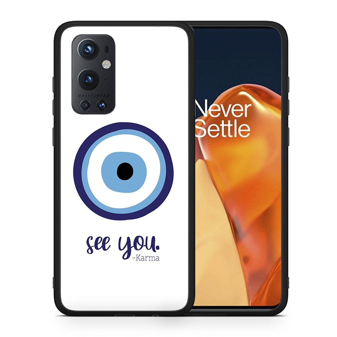 Θήκη OnePlus 9 Pro Karma Says από τη Smartfits με σχέδιο στο πίσω μέρος και μαύρο περίβλημα | OnePlus 9 Pro Karma Says case with colorful back and black bezels