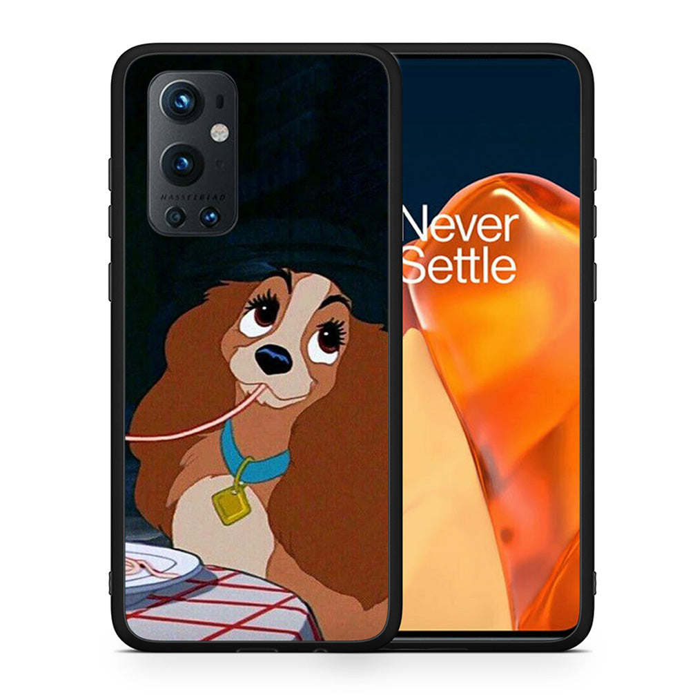 Θήκη Αγίου Βαλεντίνου OnePlus 9 Pro Lady And Tramp 2 από τη Smartfits με σχέδιο στο πίσω μέρος και μαύρο περίβλημα | OnePlus 9 Pro Lady And Tramp 2 case with colorful back and black bezels
