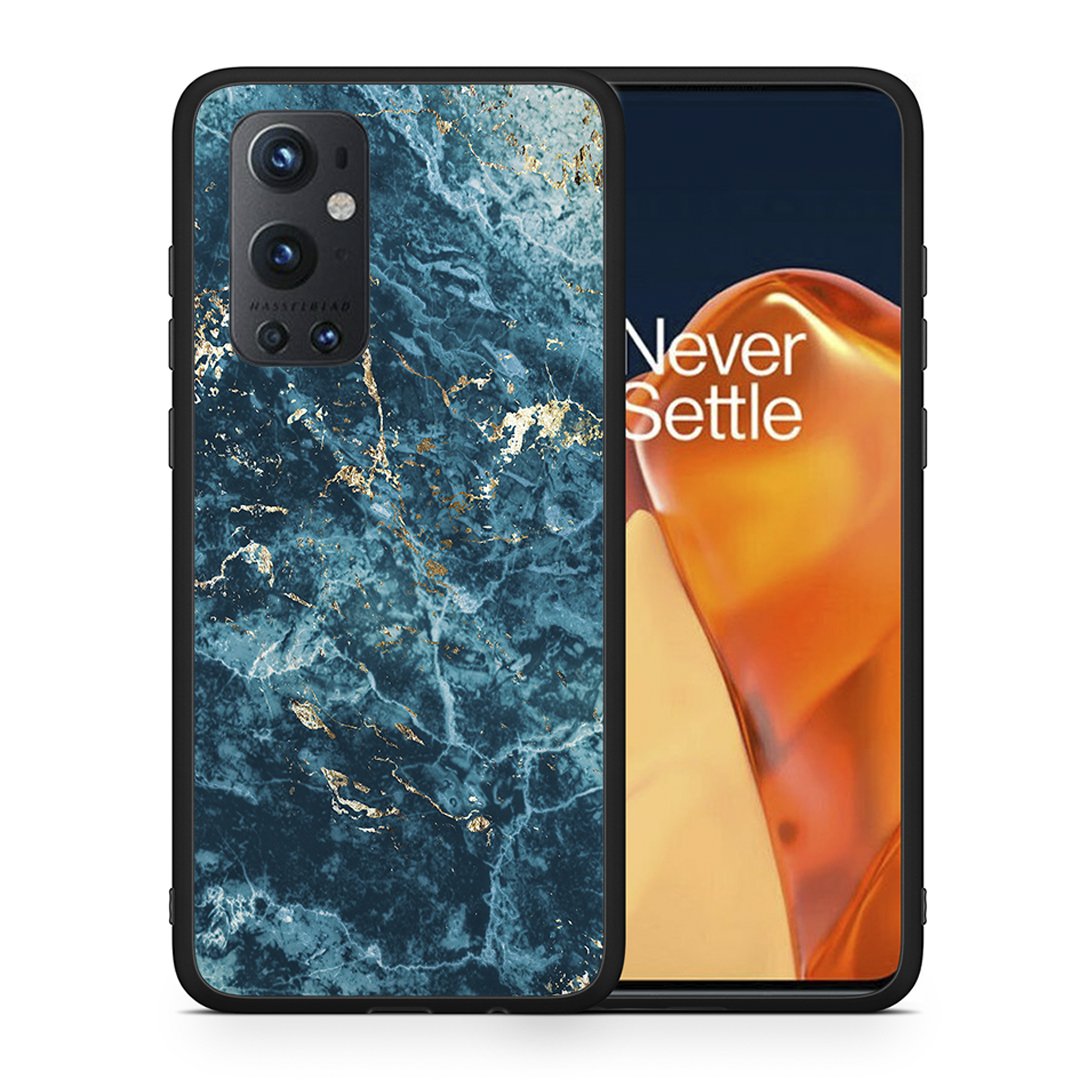 Θήκη OnePlus 9 Pro Marble Blue από τη Smartfits με σχέδιο στο πίσω μέρος και μαύρο περίβλημα | OnePlus 9 Pro Marble Blue case with colorful back and black bezels