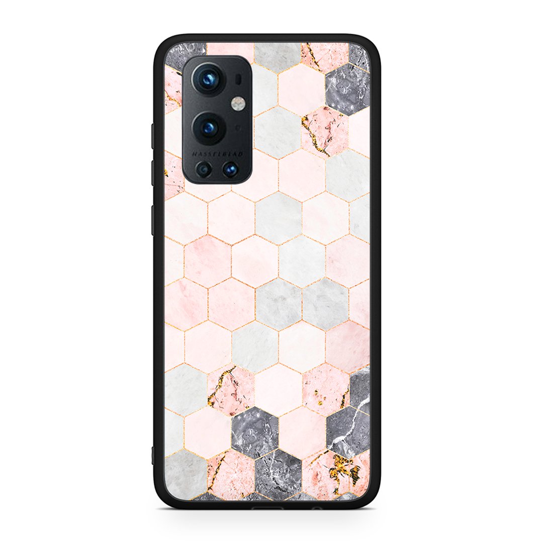 OnePlus 9 Pro Hexagon Pink Marble θήκη από τη Smartfits με σχέδιο στο πίσω μέρος και μαύρο περίβλημα | Smartphone case with colorful back and black bezels by Smartfits