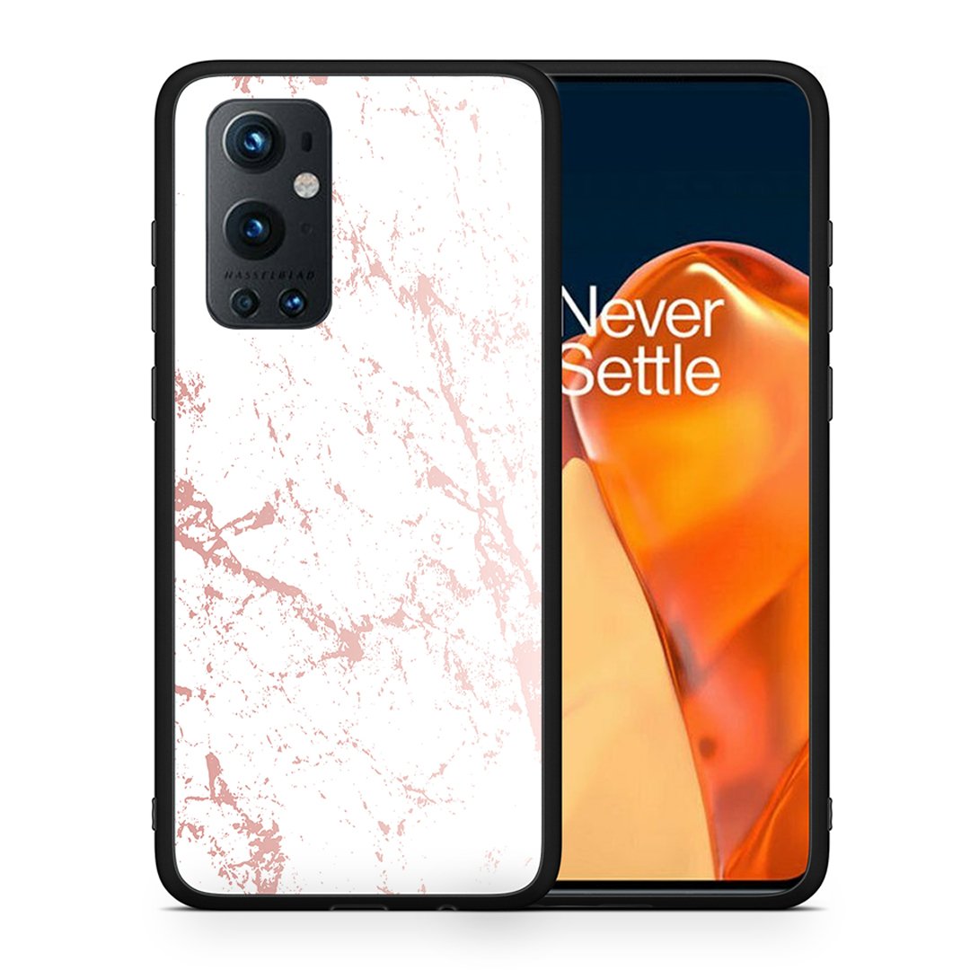 Θήκη OnePlus 9 Pro Pink Splash Marble από τη Smartfits με σχέδιο στο πίσω μέρος και μαύρο περίβλημα | OnePlus 9 Pro Pink Splash Marble case with colorful back and black bezels