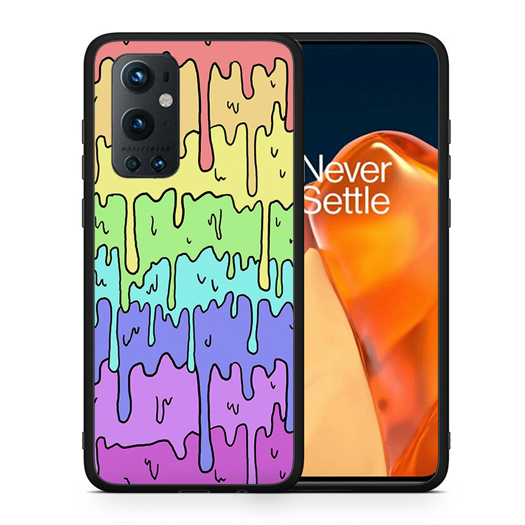 Θήκη OnePlus 9 Pro Melting Rainbow από τη Smartfits με σχέδιο στο πίσω μέρος και μαύρο περίβλημα | OnePlus 9 Pro Melting Rainbow case with colorful back and black bezels